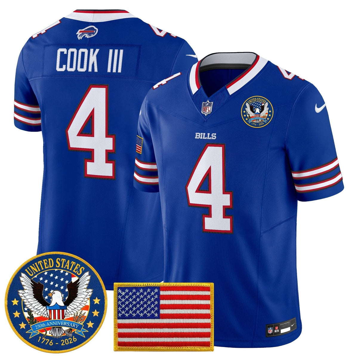 Men's Buffalo Bills "United States 250th Anniversary Patch" Vapor Limited Jersey - All Stitched