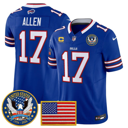 Men's Buffalo Bills "United States 250th Anniversary Patch" Vapor Limited Jersey - All Stitched