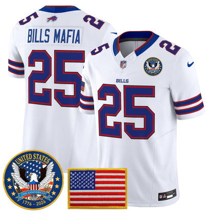 Men's Buffalo Bills "United States 250th Anniversary Patch" Vapor Limited Jersey - All Stitched