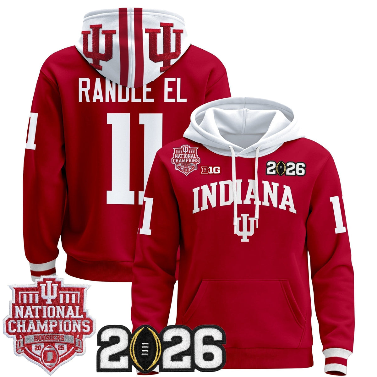 Men's Indiana Hoosiers 2025 National Champions & 2026 CFP Final Patch Premium Pullover Hoodie - All Stitched