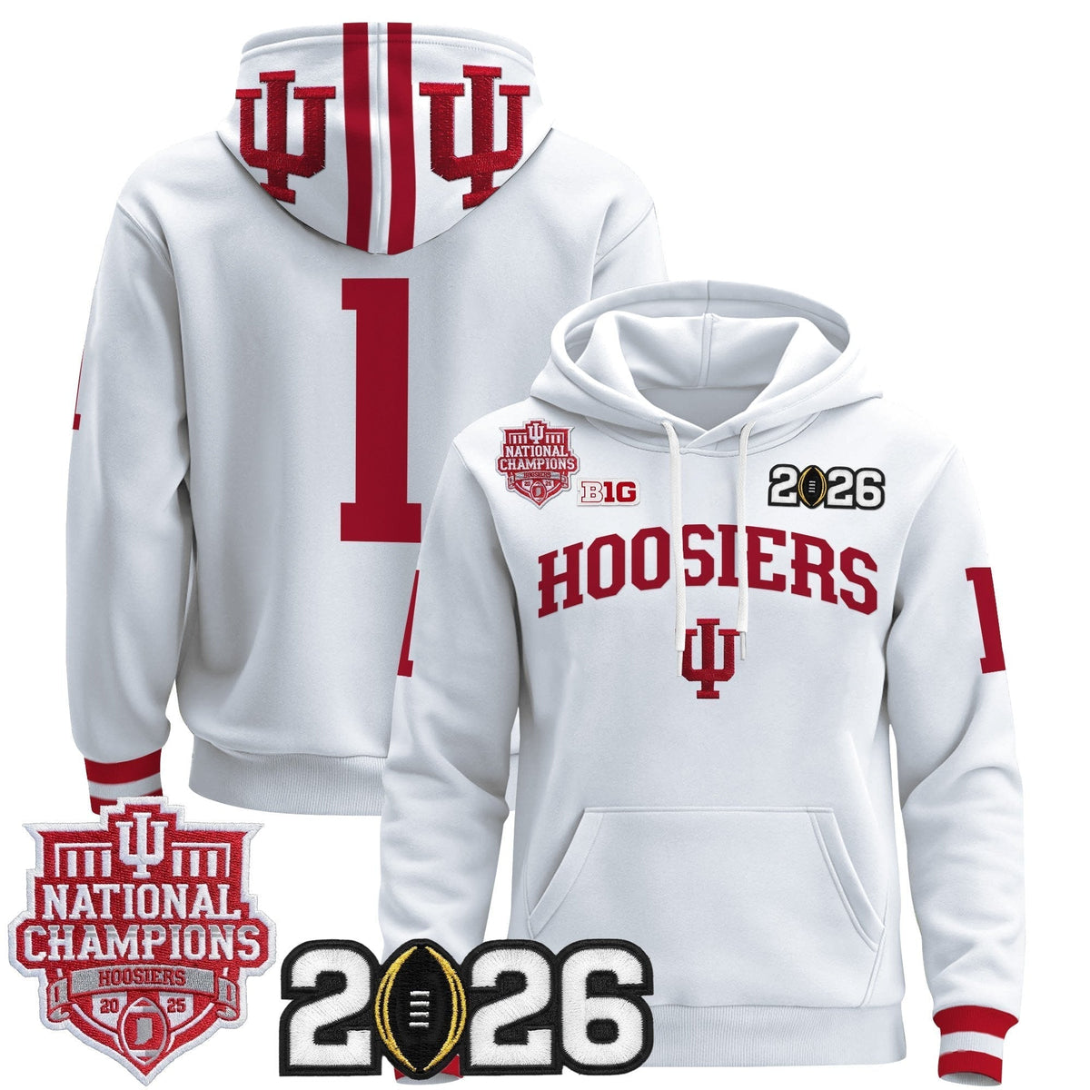 Men's Indiana Hoosiers 2025 National Champions & 2026 CFP Final Patch Premium Pullover Hoodie - All Stitched