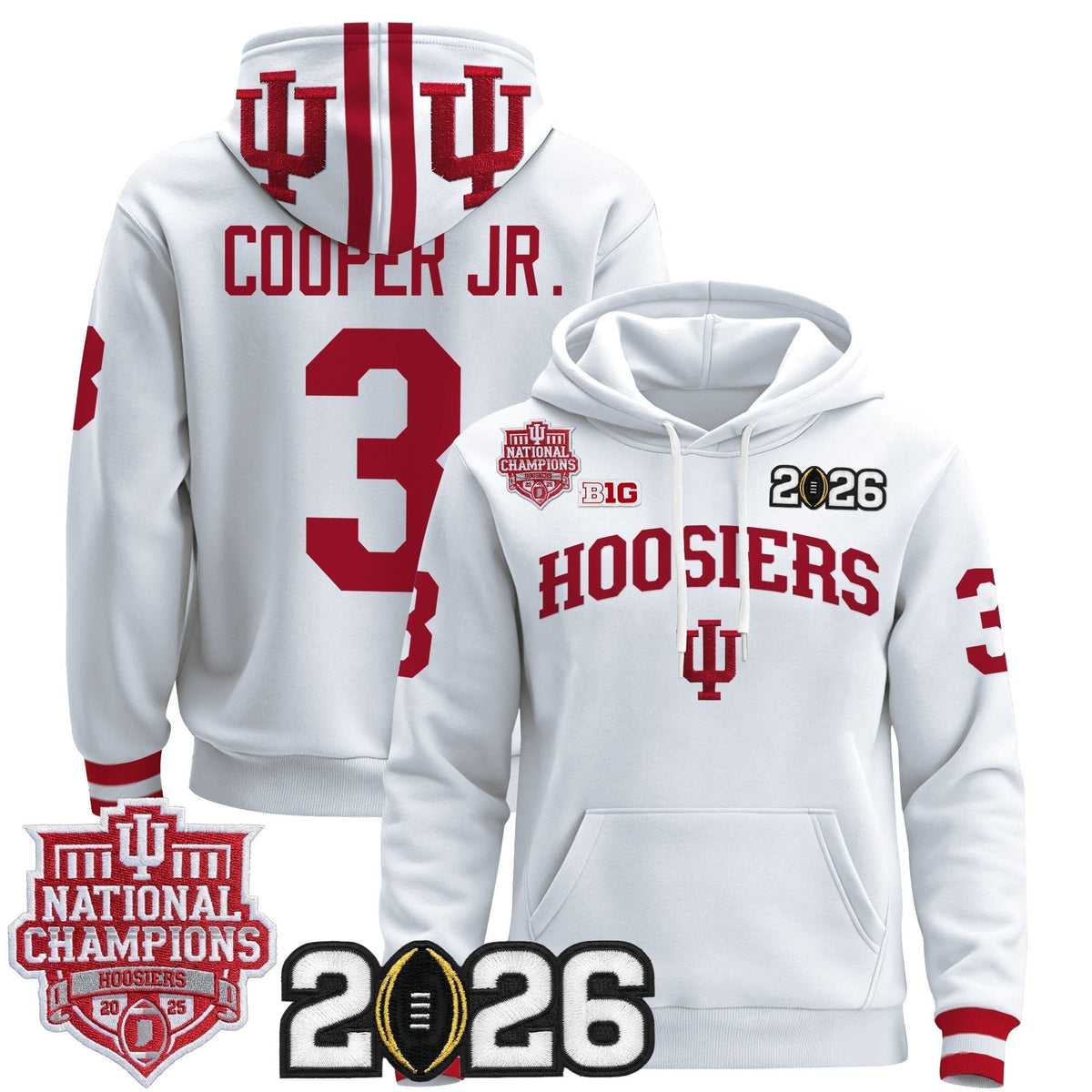 Men's Indiana Hoosiers 2025 National Champions & 2026 CFP Final Patch Premium Pullover Hoodie - All Stitched