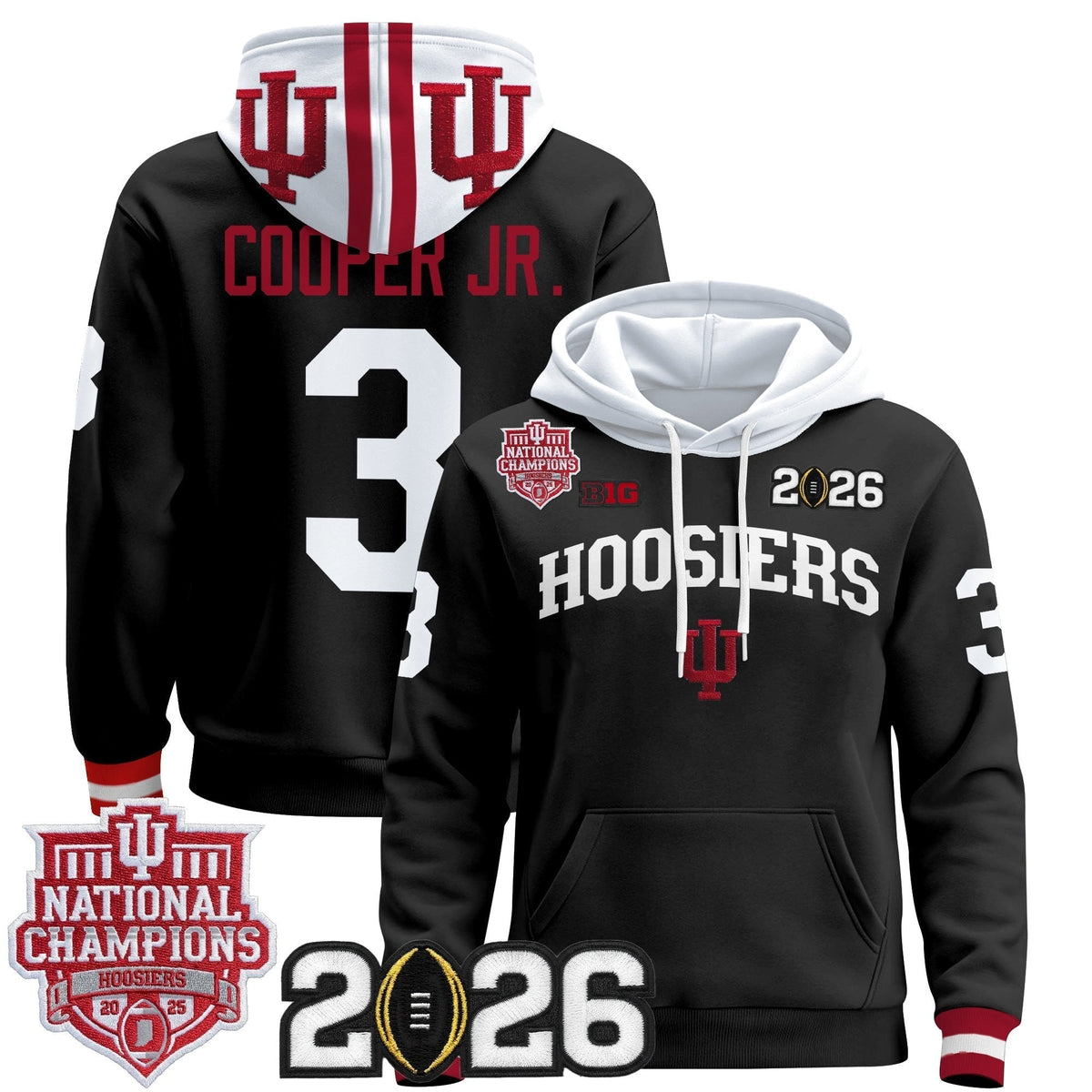 Men's Indiana Hoosiers 2025 National Champions & 2026 CFP Final Patch Premium Pullover Hoodie - All Stitched