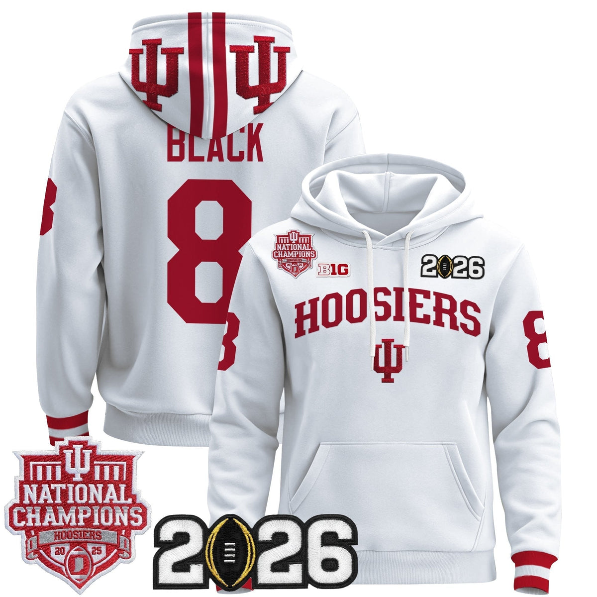 Men's Indiana Hoosiers 2025 National Champions & 2026 CFP Final Patch Premium Pullover Hoodie - All Stitched
