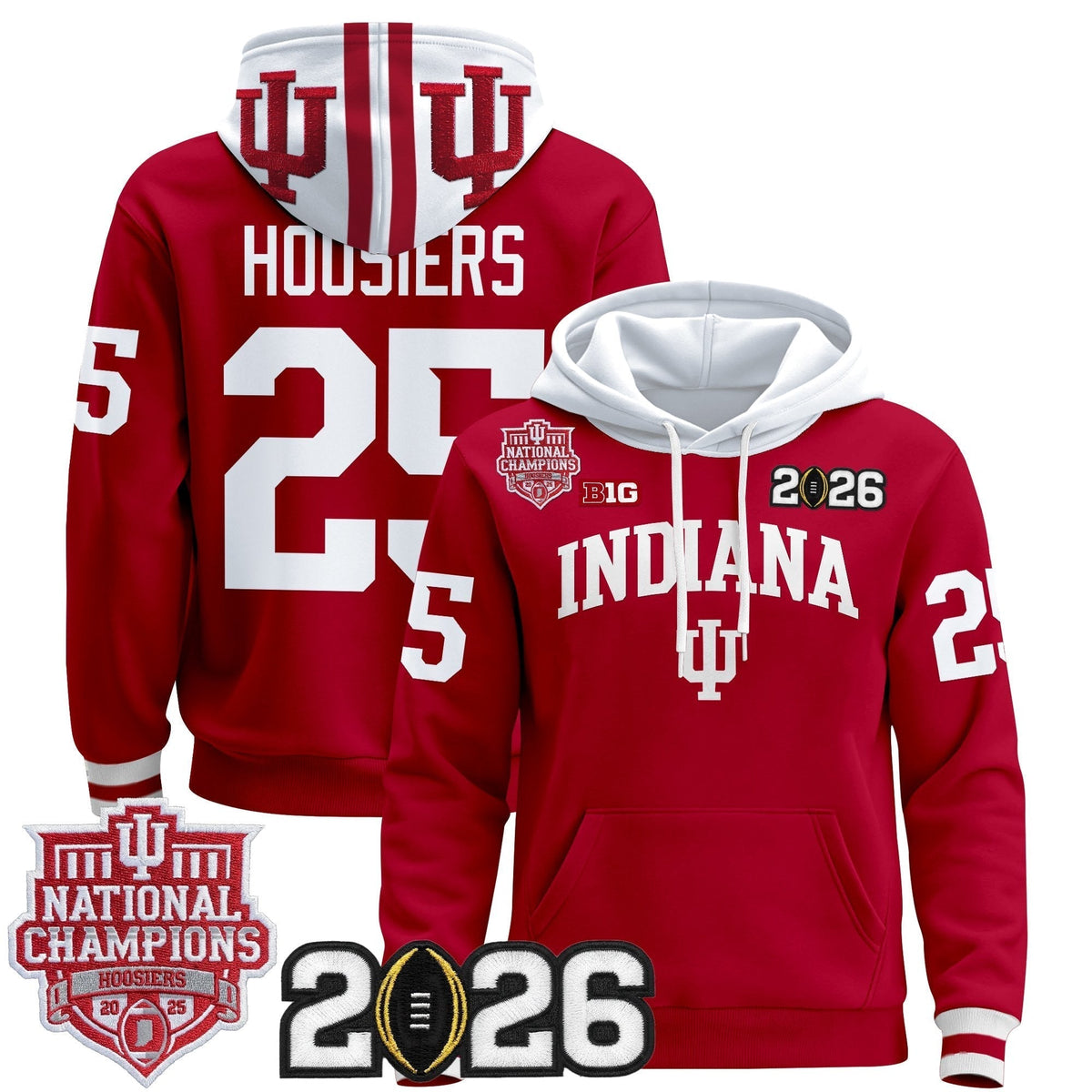 Men's Indiana Hoosiers 2025 National Champions & 2026 CFP Final Patch Premium Pullover Hoodie - All Stitched