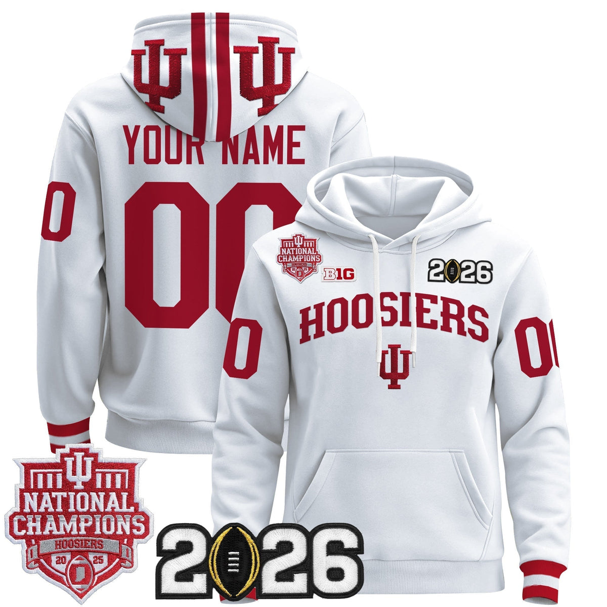 Indiana Hoosiers 2025 National Champions & 2026 CFP Final Patch Premium Custom Pullover Hoodie - All Stitched