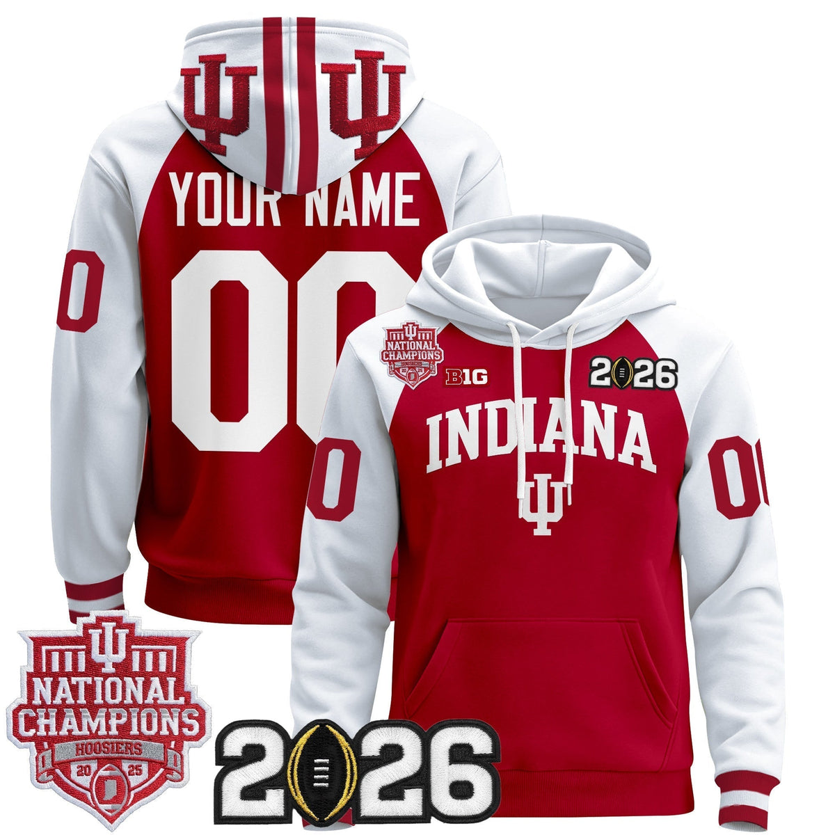 Indiana Hoosiers 2025 National Champions & 2026 CFP Final Patch Premium Custom Pullover Hoodie - All Stitched