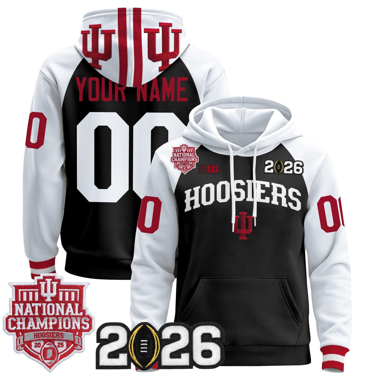 Indiana Hoosiers 2025 National Champions & 2026 CFP Final Patch Premium Custom Pullover Hoodie - All Stitched