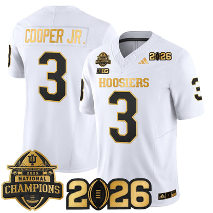 Men's Indiana Hoosiers 2025 National Champions & 2026 CFP Final Patch Gold Vapor Limited Jersey - All Stitched