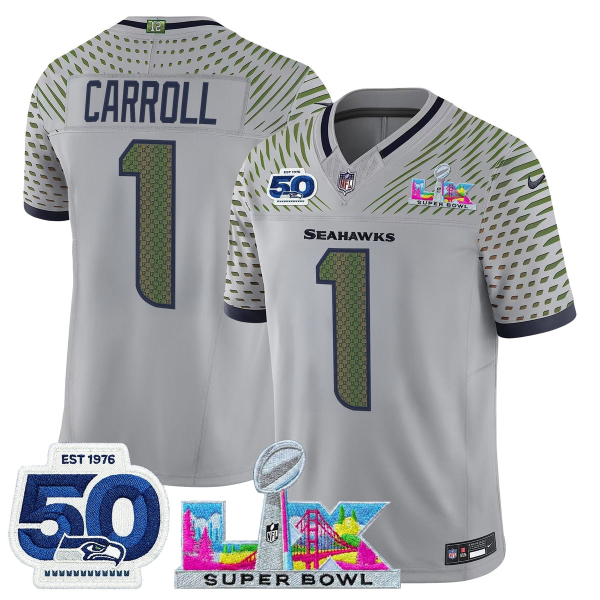 Men's Seattle Seahawks "Super Bowl LX & 50th Patch" Vapor Limited Jersey - All Stitched