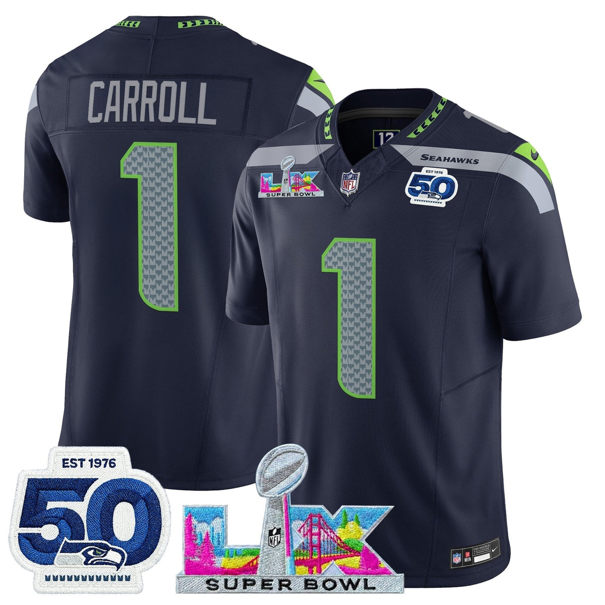 Men's Seattle Seahawks "Super Bowl LX & 50th Patch" Vapor Limited Jersey - All Stitched