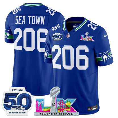Men's Seattle Seahawks "Super Bowl LX & 50th Patch" Vapor Limited Jersey - All Stitched