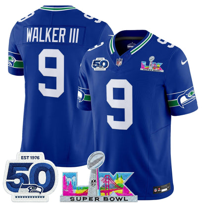 Men's Seattle Seahawks "Super Bowl LX & 50th Patch" Vapor Limited Jersey - All Stitched