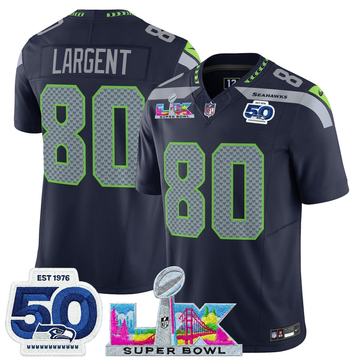 Men's Seattle Seahawks "Super Bowl LX & 50th Patch" Vapor Limited Jersey - All Stitched