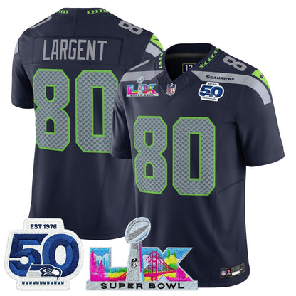 Men's Seattle Seahawks "Super Bowl LX & 50th Patch" Vapor Limited Jersey - All Stitched