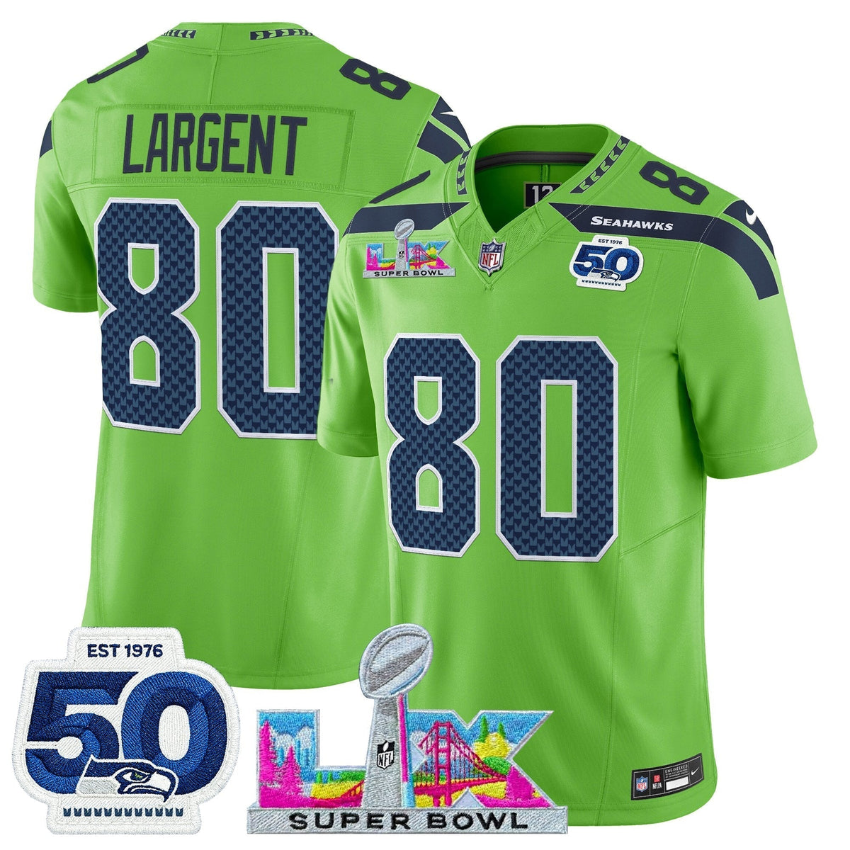 Men's Seattle Seahawks "Super Bowl LX & 50th Patch" Vapor Limited Jersey - All Stitched