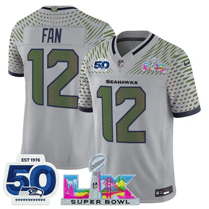 SEA Super Bowl LX - 50th Anniversary Patch Gold Vapor Limited Jersey N5 - Stitched