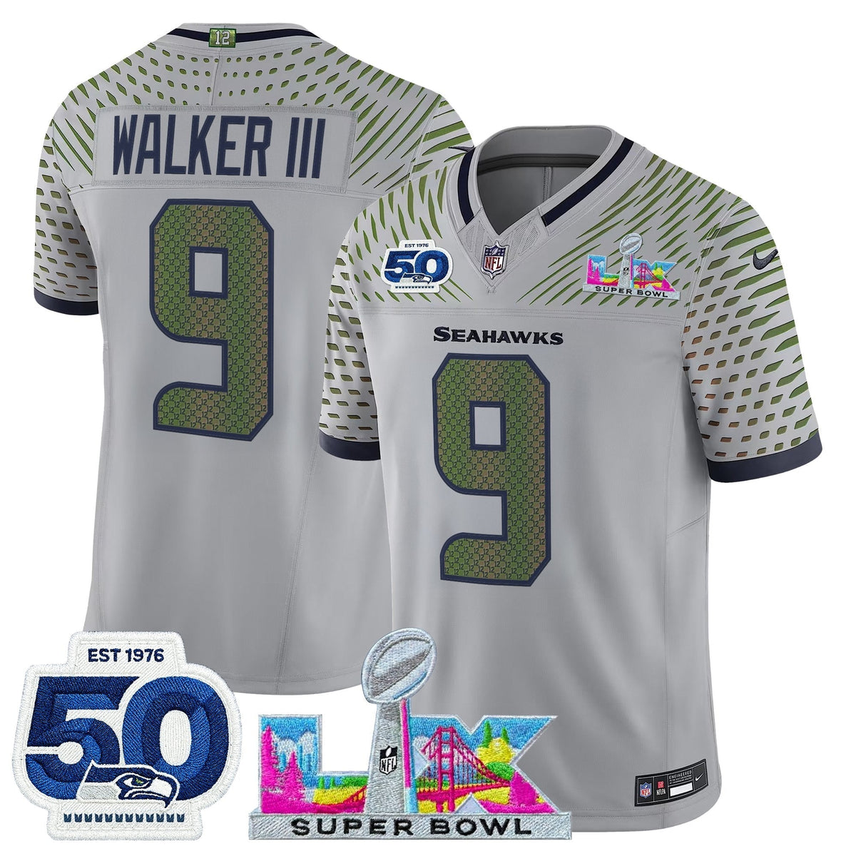 Men's Seattle Seahawks "Super Bowl LX & 50th Patch" Vapor Limited Jersey - All Stitched