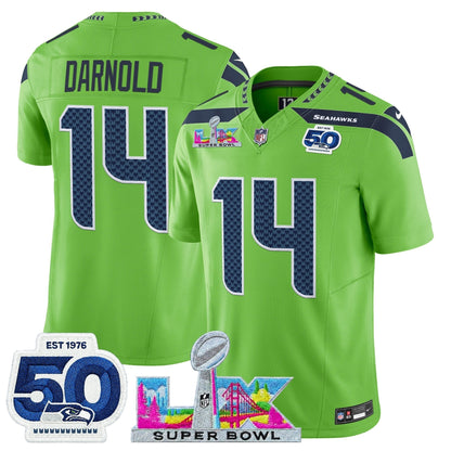 Men's Seattle Seahawks "Super Bowl LX & 50th Patch" Vapor Limited Jersey - All Stitched