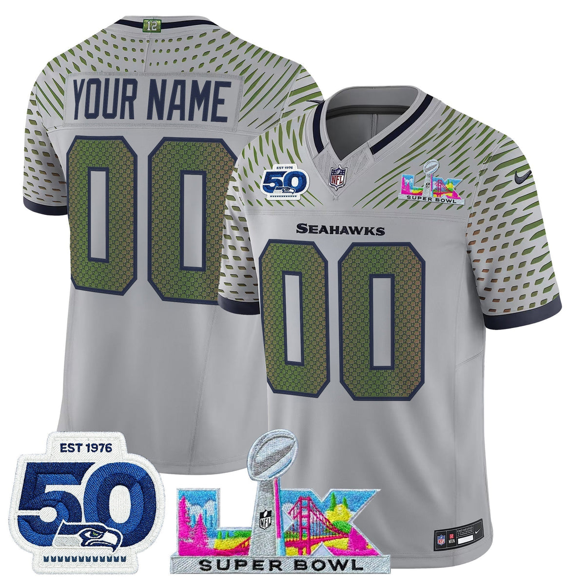 Seattle Seahawks "Super Bowl LX & 50th Patch" Vapor Limited Custom Jersey - All Stitched
