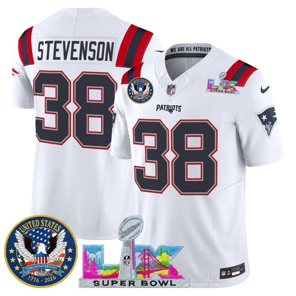 Men's New England Patriots "Super Bowl LX & United States 250th Patch" Vapor Limited Jersey - All Stitched