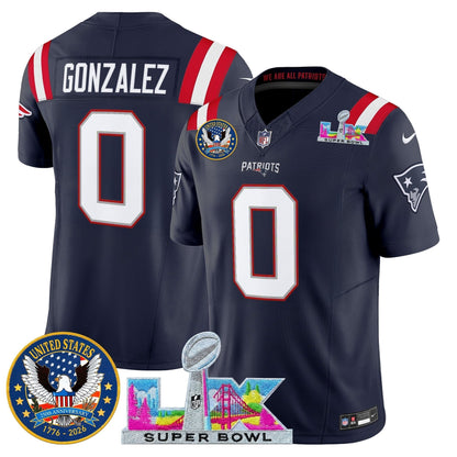 Men's New England Patriots "Super Bowl LX & United States 250th Patch" Vapor Limited Jersey - All Stitched