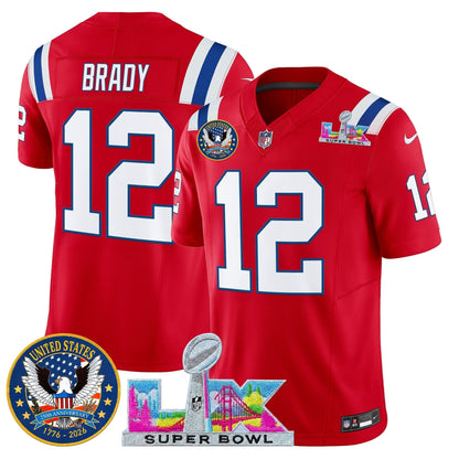 Men's New England Patriots "Super Bowl LX & United States 250th Patch" Vapor Limited Jersey - All Stitched