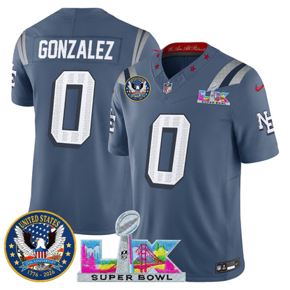 Men's New England Patriots "Super Bowl LX & United States 250th Patch" Vapor Limited Jersey - All Stitched