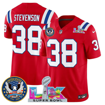 Men's New England Patriots "Super Bowl LX & United States 250th Patch" Vapor Limited Jersey - All Stitched