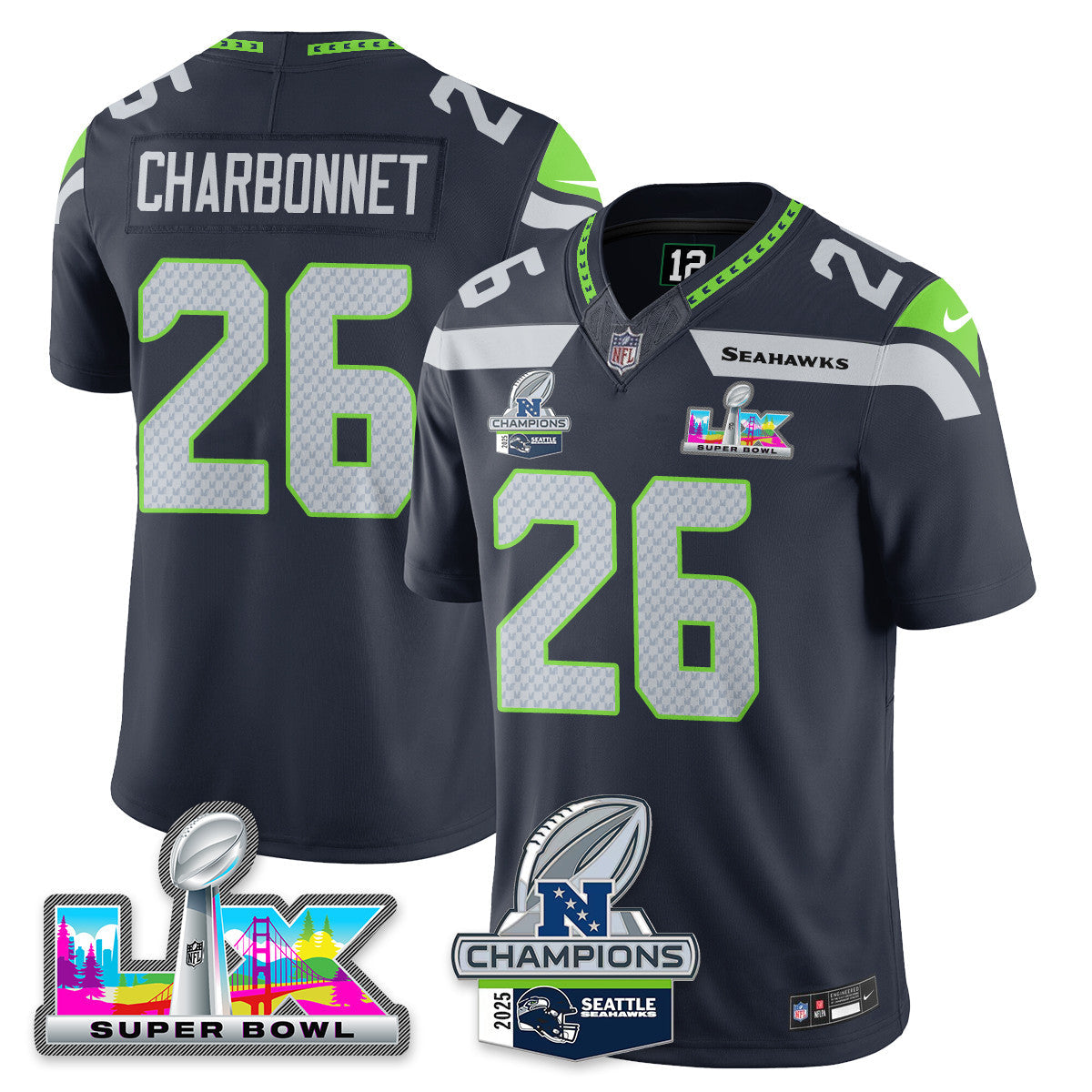 SEA 2025 NFC Champions Vapor Limited Jersey V2 - All Stitched
