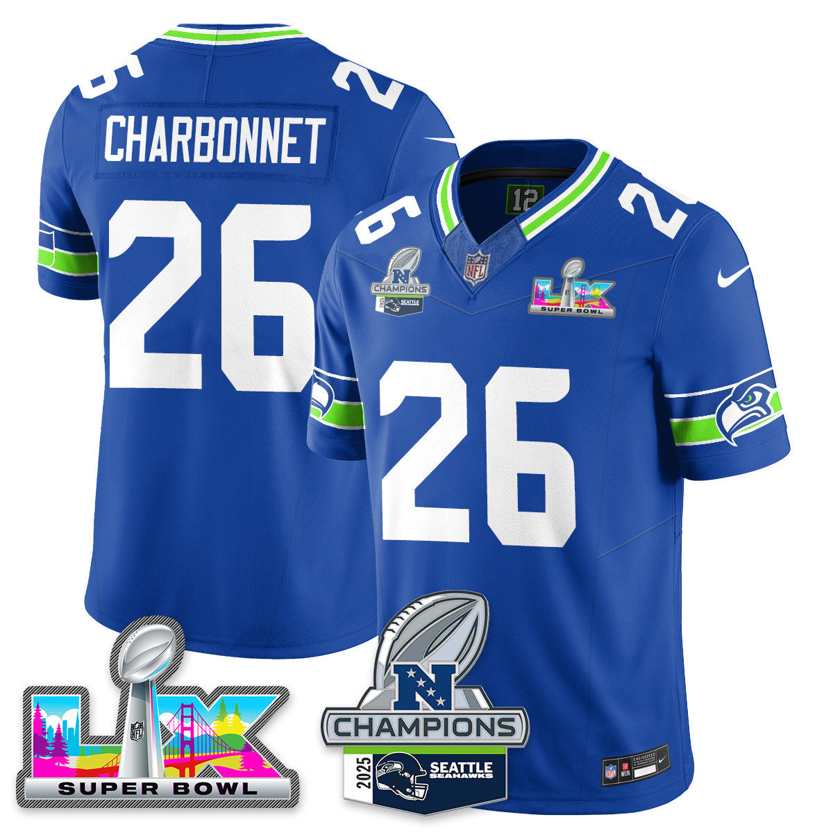 SEA 2025 NFC Champions Vapor Limited Jersey V2 - All Stitched