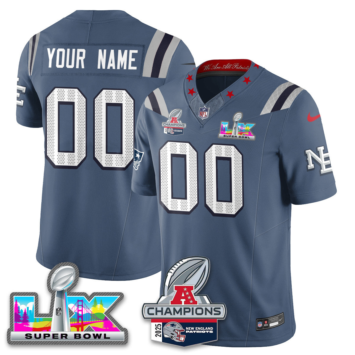 Custom NE 2025 AFC Champions Vapor Limited Jersey V2 - All Stitched