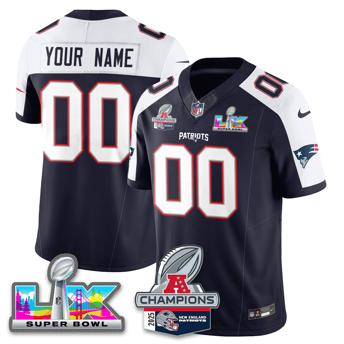 Custom NE 2025 AFC Champions Vapor Limited Jersey V2 - All Stitched