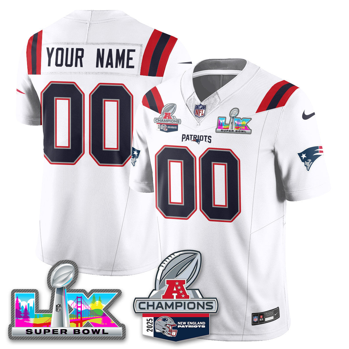 Custom NE 2025 AFC Champions Vapor Limited Jersey V2 - All Stitched