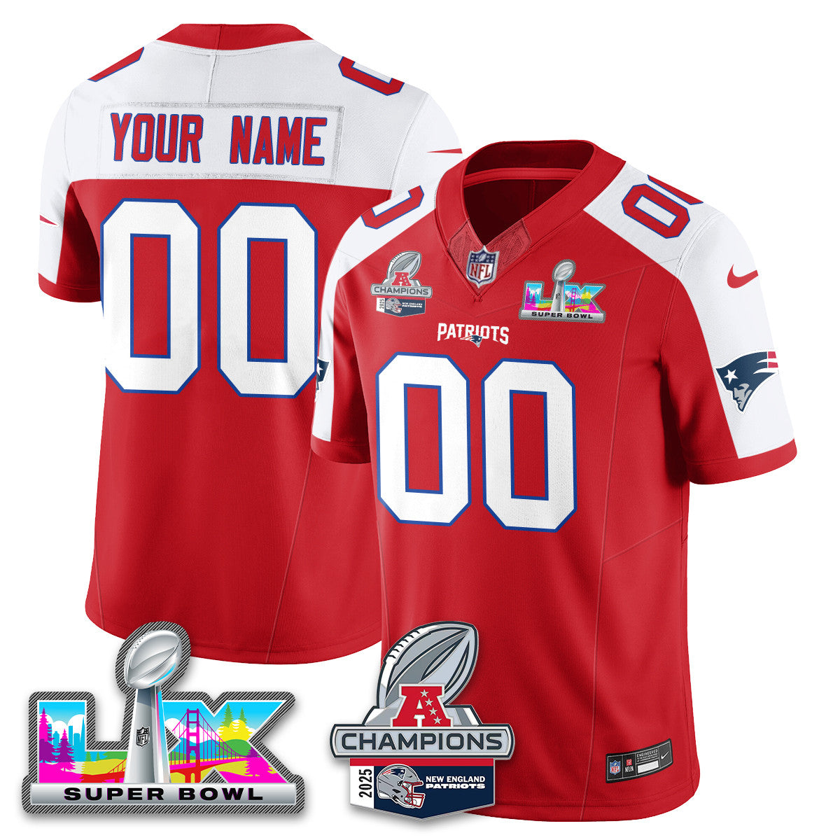 Custom NE 2025 AFC Champions Vapor Limited Jersey V2 - All Stitched