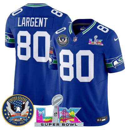 Men's Seattle Seahawks "Super Bowl LX & United States 250th Patch" Vapor Limited Jersey - All Stitched
