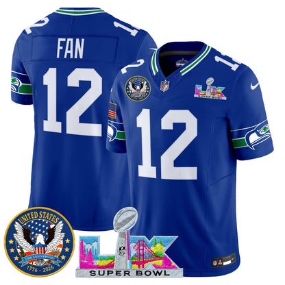 Men's Seattle Seahawks "Super Bowl LX & United States 250th Patch" Vapor Limited Jersey - All Stitched