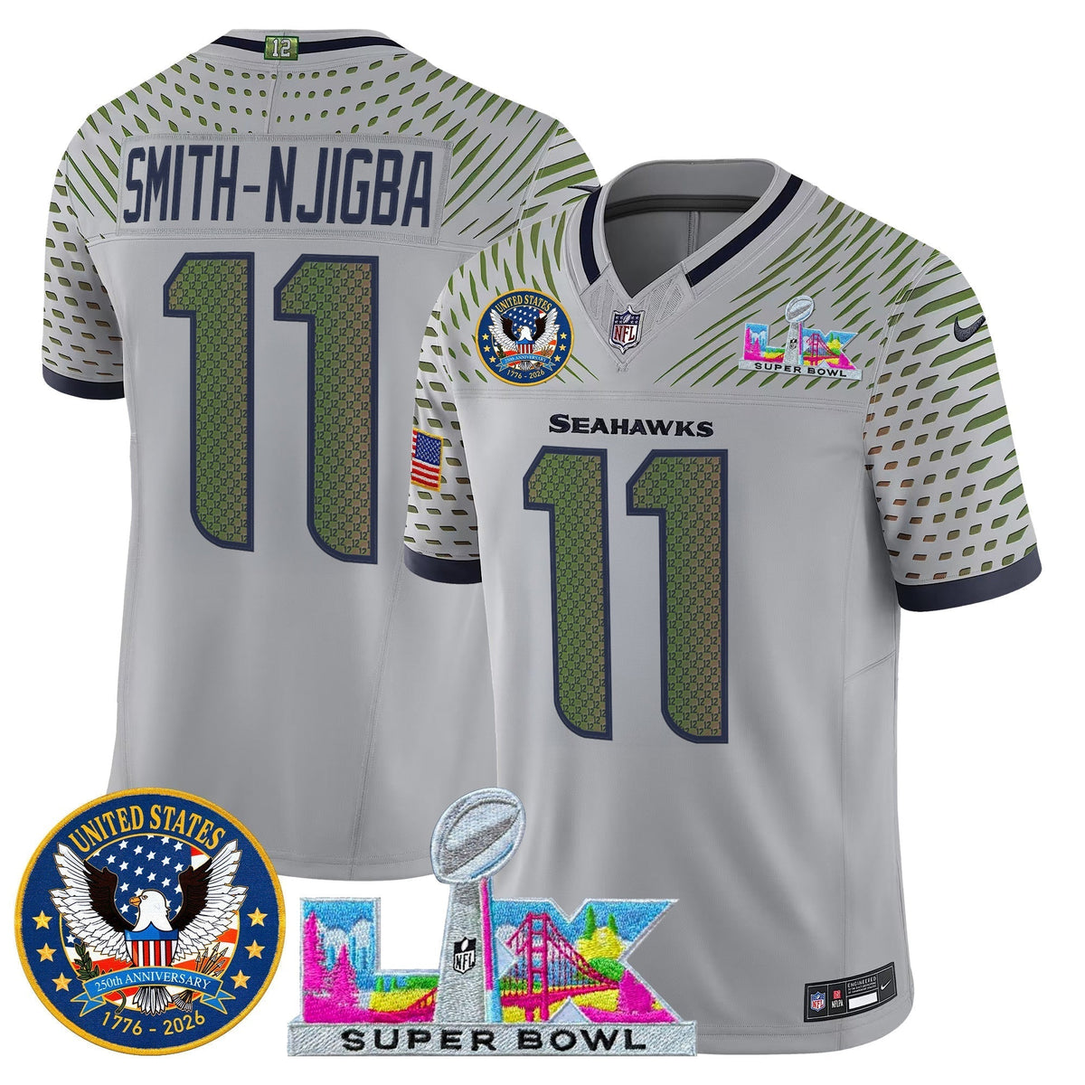 Men's Seattle Seahawks "Super Bowl LX & United States 250th Patch" Vapor Limited Jersey - All Stitched