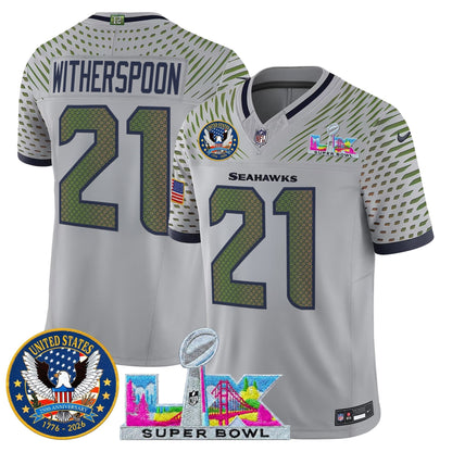 Men's Seattle Seahawks "Super Bowl LX & United States 250th Patch" Vapor Limited Jersey - All Stitched