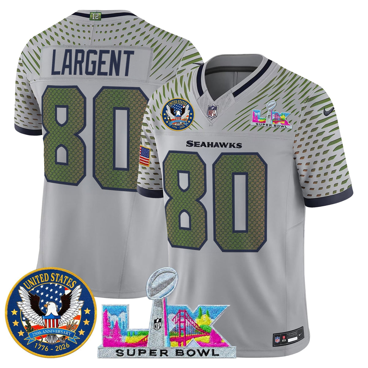 Men's Seattle Seahawks "Super Bowl LX & United States 250th Patch" Vapor Limited Jersey - All Stitched