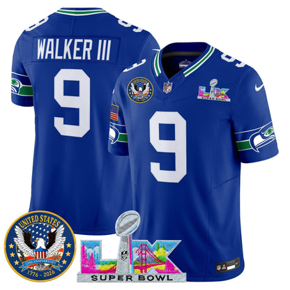 Men's Seattle Seahawks "Super Bowl LX & United States 250th Patch" Vapor Limited Jersey - All Stitched