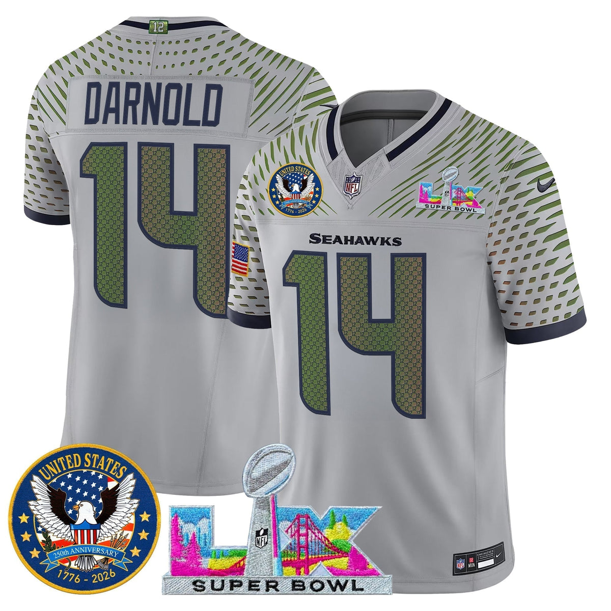 Men's Seattle Seahawks "Super Bowl LX & United States 250th Patch" Vapor Limited Jersey - All Stitched