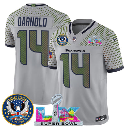 Men's Seattle Seahawks "Super Bowl LX & United States 250th Patch" Vapor Limited Jersey - All Stitched