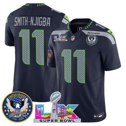 Men's Seattle Seahawks "Super Bowl LX & United States 250th Patch" Vapor Limited Jersey - All Stitched
