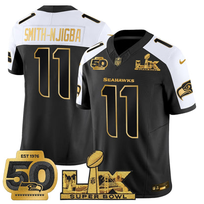 Men's Seattle Seahawks "Super Bowl LX & 50th Patch" Gold Vapor Limited Jersey - All Stitched
