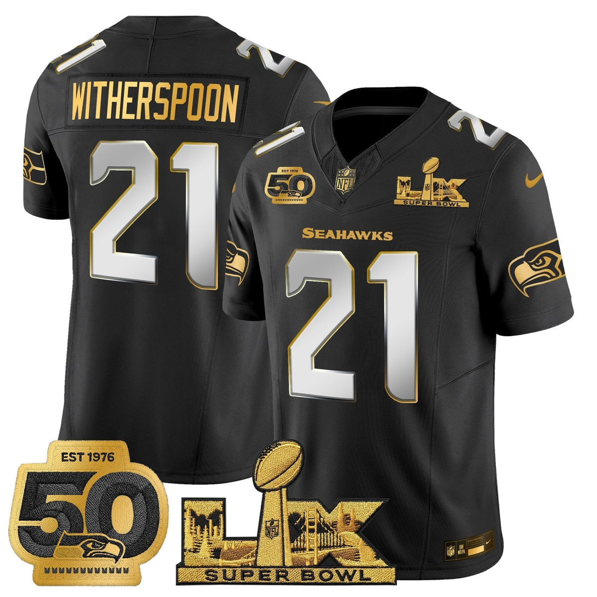 Men's Seattle Seahawks "Super Bowl LX & 50th Patch" Gold Vapor Limited Jersey - All Stitched
