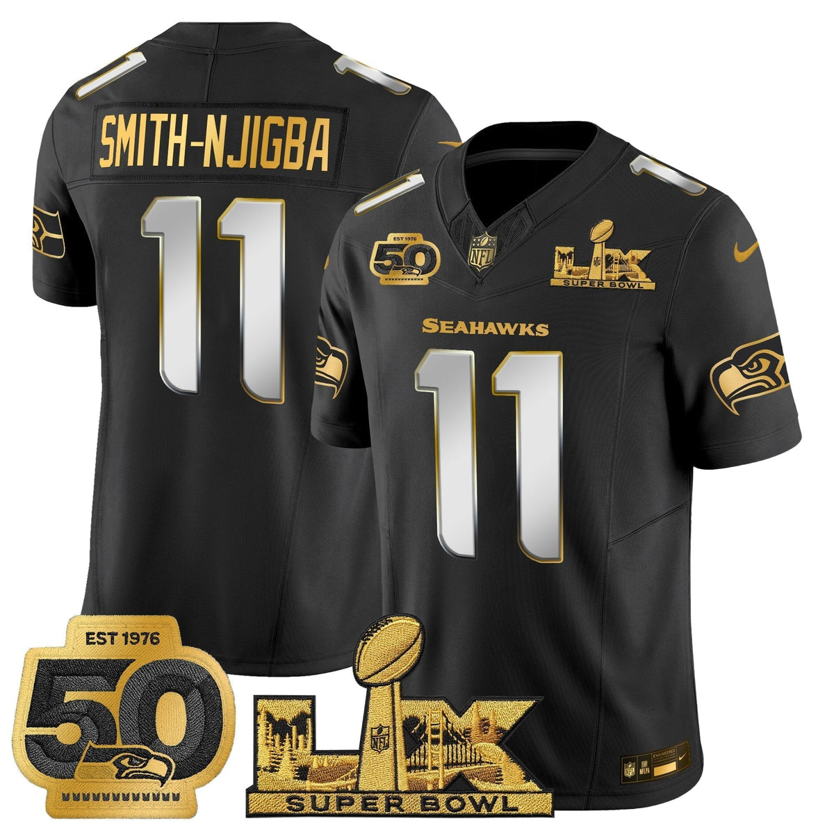 Men's Seattle Seahawks "Super Bowl LX & 50th Patch" Gold Vapor Limited Jersey - All Stitched