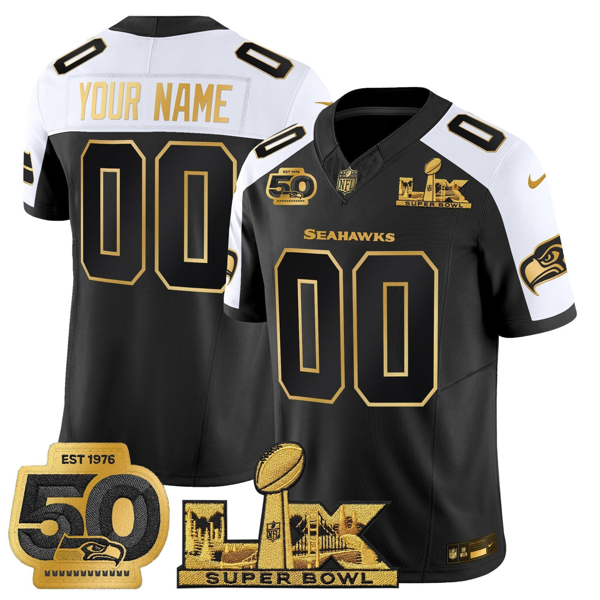 Seattle Seahawks "Super Bowl LX & 50th Patch" Gold Vapor Limited Custom Jersey - All Stitched