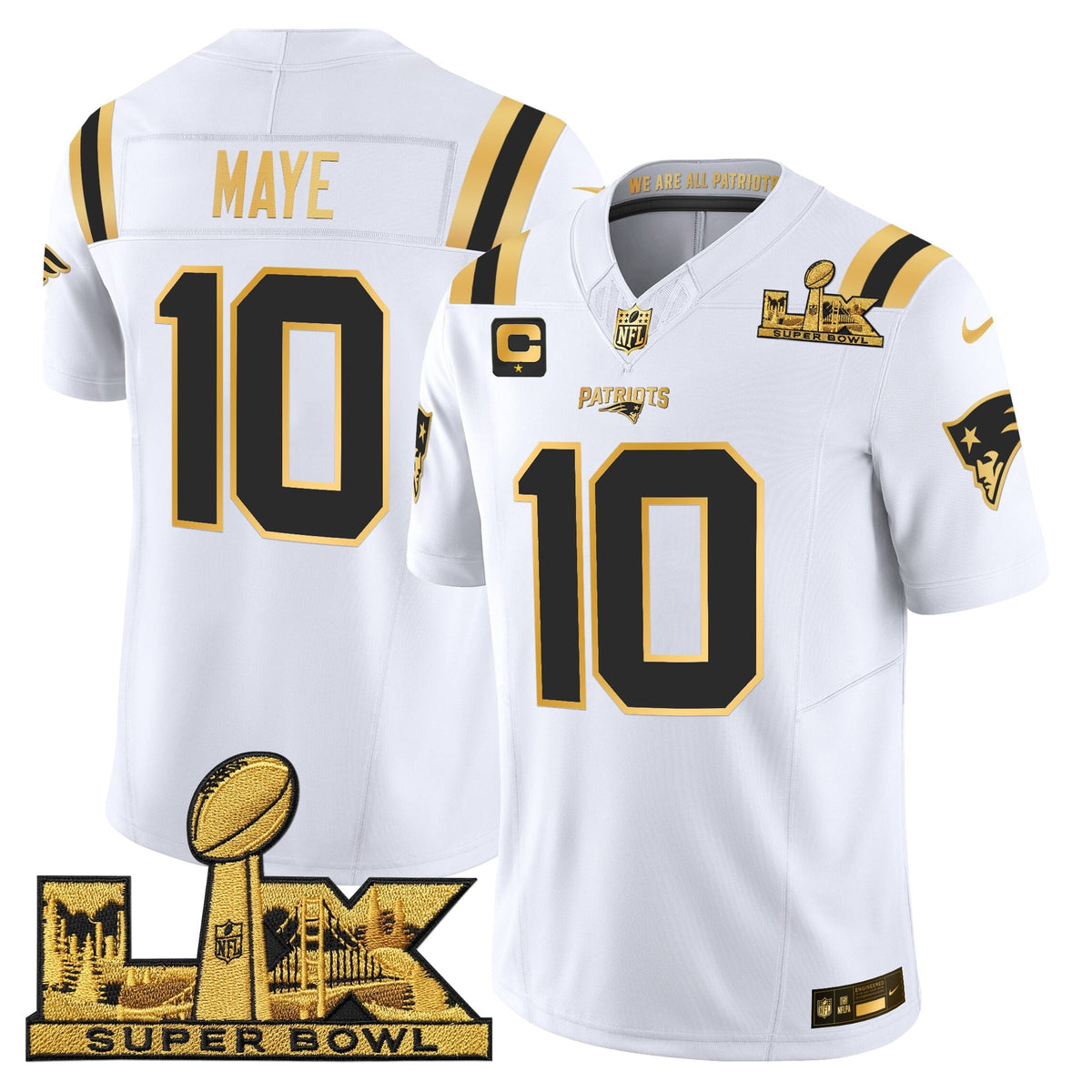 Men's New England Patriots Super Bowl LX Gold Vapor Limited Jersey - All Stitched
