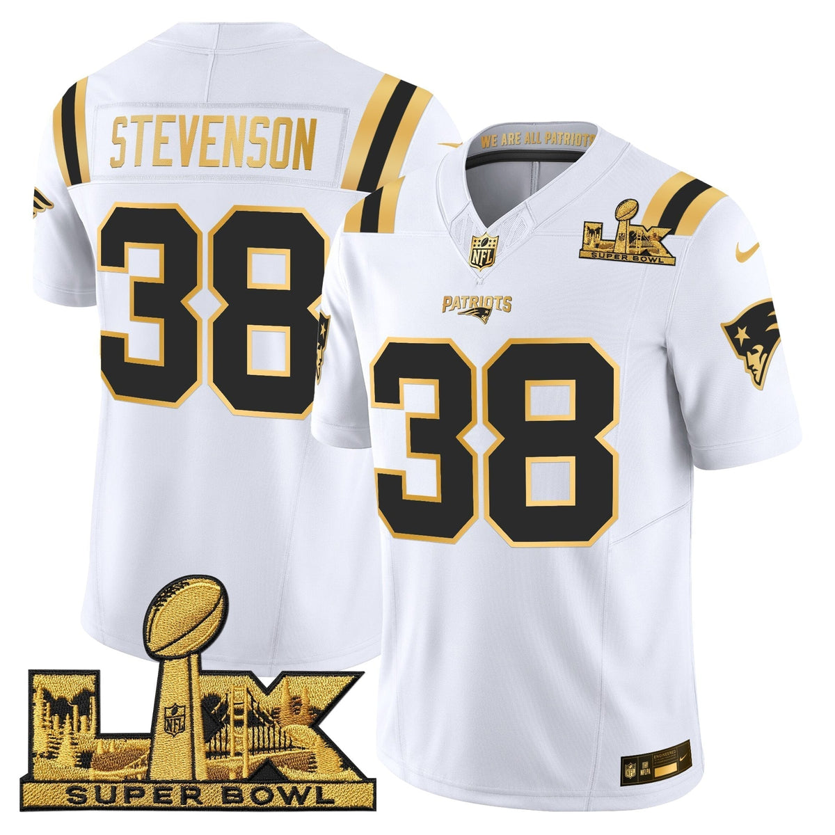 Men's New England Patriots Super Bowl LX Gold Vapor Limited Jersey - All Stitched